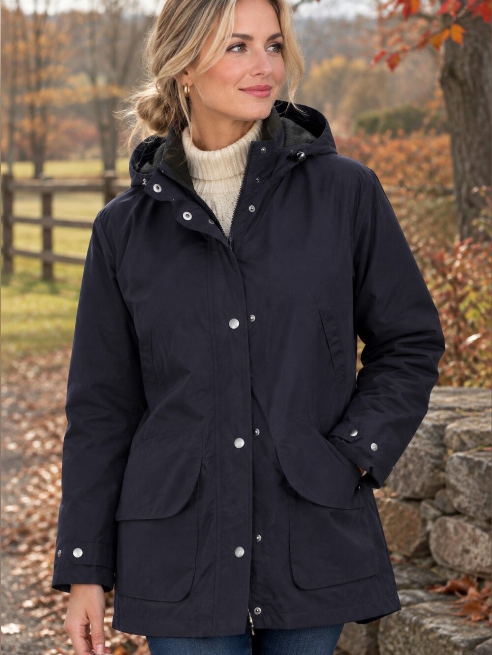 Eddie Bauer Navy Blue Polartec Fleece-lined Hooded Parka Jacket with Teflon NWT